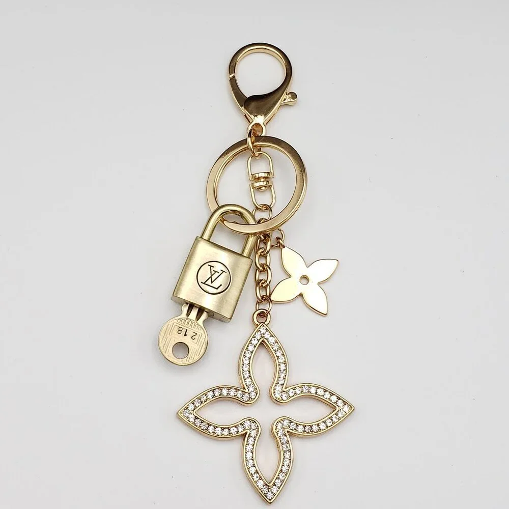 LV Gold Padlock 🔑 Authentic Louis Vuitton Charm + Unbranded Clover Keychain